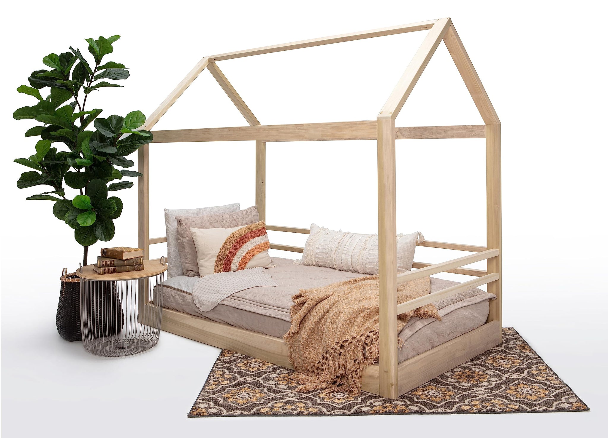 American Furniture Classics Model Twin S 2R3S Twin Size House Bed On Raised Platform With Side Rails On Three Sides