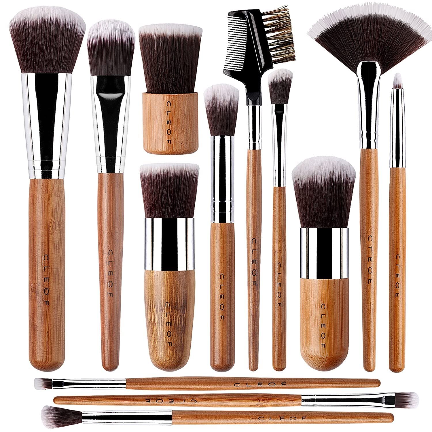 13 Bamboo Makeup Eye Brow Brushes Professional Set - Vegan & Cruelty Free - Eye shadow, Eyebrow, Eyeliner, Blending, Foundation,
