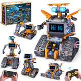 Robot Toys with LED Eyes & 18 Expression Building Toy, 5-in-1 App & Remote Control Rechargeable Robotics Set for Kids, RC Progra