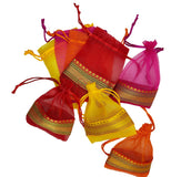 brown leaf Multi Organza 7X5 Inches Potli Bags Pouch Best for Wedding Anniversary Party Supply Return Gifting Bags (Pack Of 12)