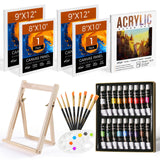 Paint Set, Painting Set for Adults Kids, 34 PCS Painting Kit with 18 Acrylic Paints, 4 Canvas Panels, Drawing Pad, Wood Easel, I