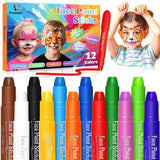 Drawdart Face Painting Kit for Kids, 12Pcs XL Face and Body Paint Crayons| 12 Vibrant Colors Safe and Washable Face Paint Sticks