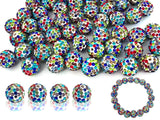 12mm Rainbow Clay Rhinestone Beads - 58pcs Sparkly Pave Disco Ball Round Diamond Bling Loose Spacer Beads for Jewelry Making, Br