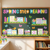 Qilery Spring Bulletin Board Set Reading Classroom Decorations, Spring Into Reading Cutouts for Teachers, Motivational Library W