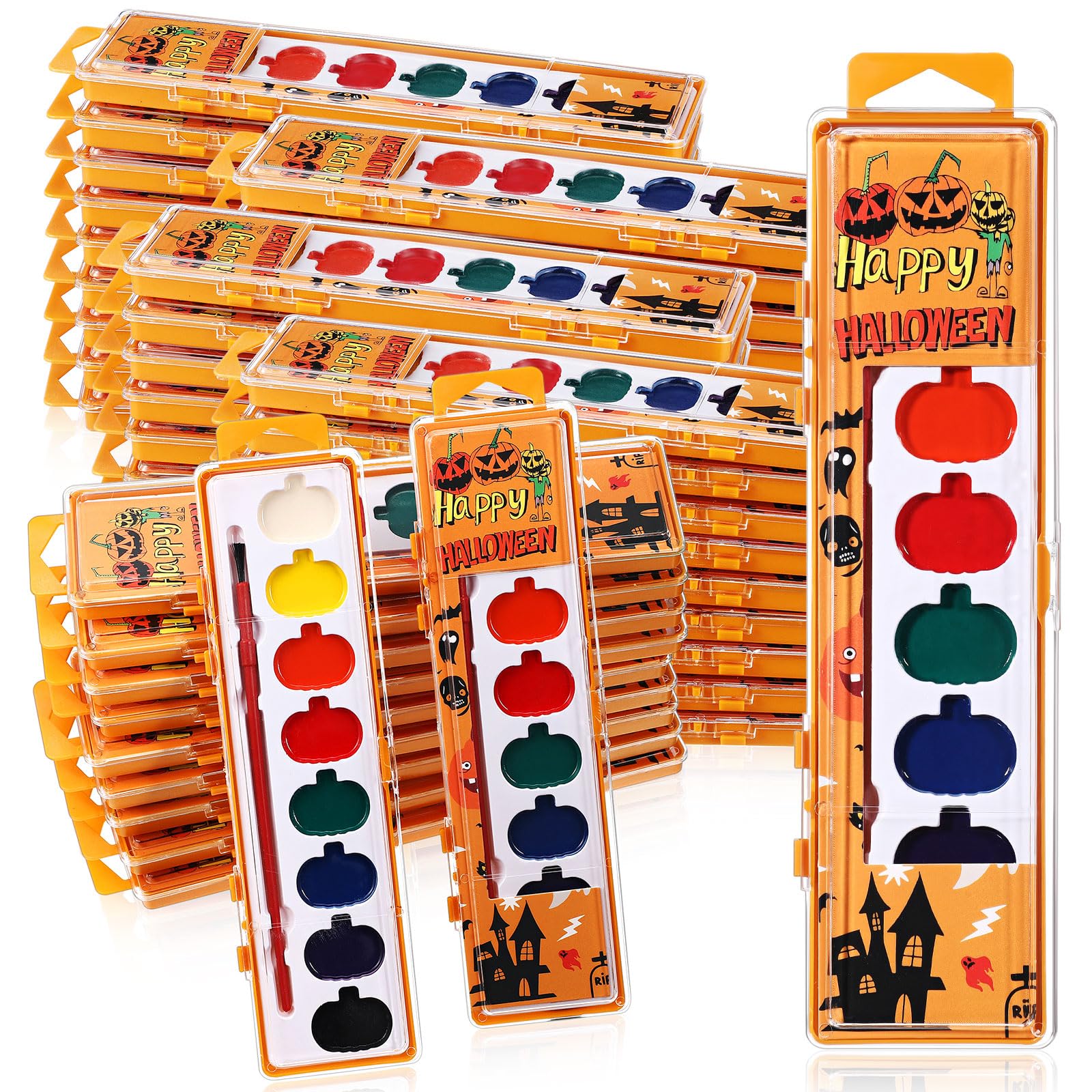 Watersay 36 Pack Halloween Pumpkin Watercolor Paint Set for Kids 8 Washable Colors with Brushes Water Color Painting Kit for Hal