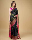 Sugathari Womens Banarasi Saree Pure Kanjivaram Silk Saree Soft New Ladies 2023 Design Wear Pattu Sarees Latest Cotton Party Sari Collections With Blouse Piece For Wedding Sadi (Sam Pari S-6 Black)