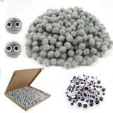 TOAOB 500pcs Pom Poms 1cm Craft Pom Poms Light Grey Pompoms Balls Arts and Crafts Supplies with Googly Wiggle Eyes for DIY Craft