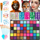 Face Painting Kit for Kids, 54 Colors Professional Face Paint Makeup Kit Non-Toxic Water Activated Facepaint Palette with Brush,