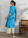 Libas Women'S Cotton Embellished Straight Kurta (37246 Blue Blue L