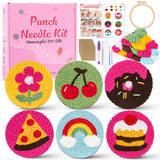 Sukhumvit 6PCS Punch Needle Coaster Kit, Beginners Punch Needle Set with 6 Tufted Patterns, Yarns, Hoop & Adhesive Pads, Starter
