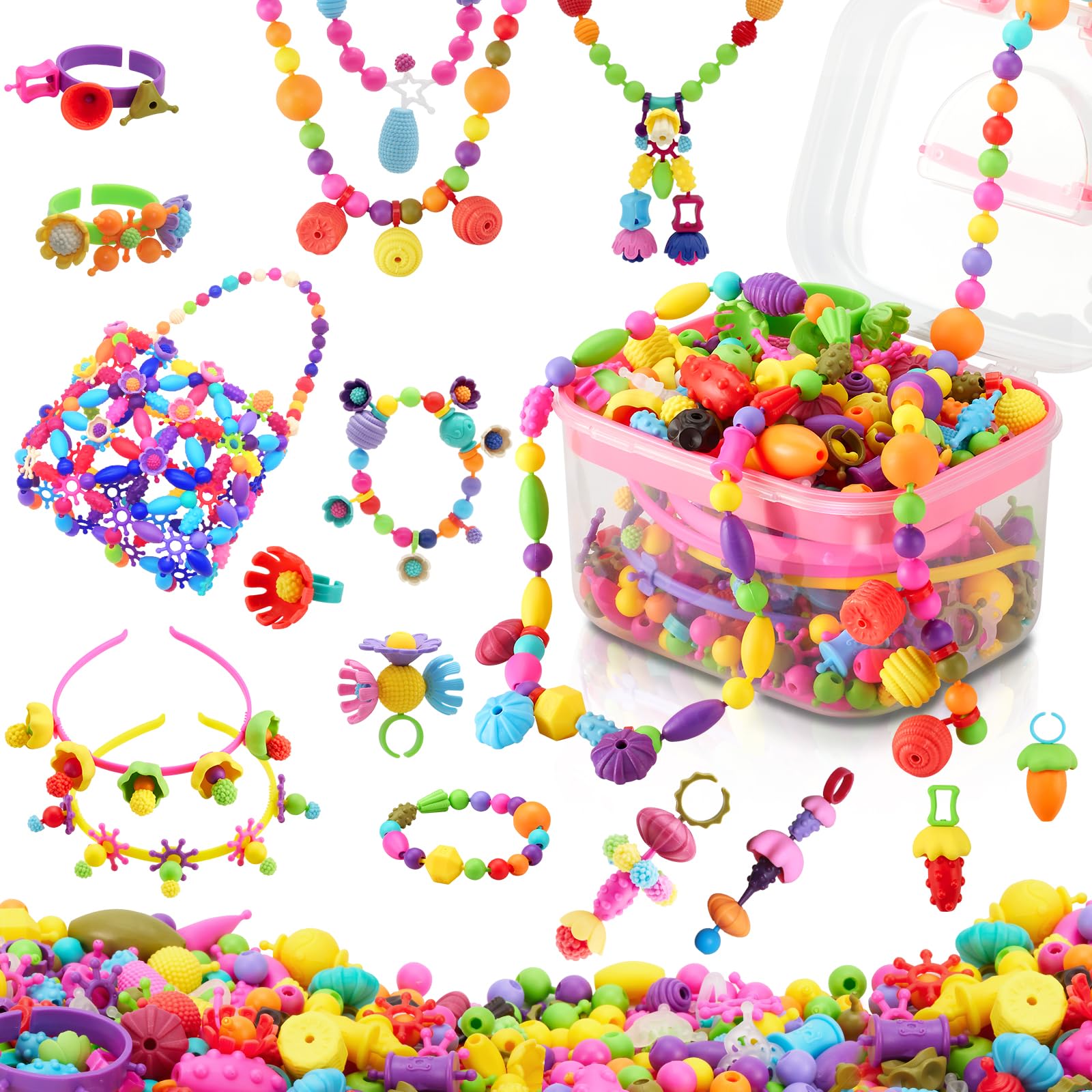 Arthopt Pop Beads, Jewelry Making Kit for 3 4 5 6 7 8 Years Old Girls, Arts and Crafts for Kids,Large Snap Beads DIY Necklace Br