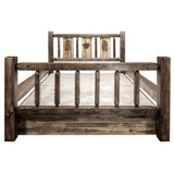 Montana Woodworks Homestead Collection Queen Storage Bed With Laser Engraved Pine Design, Stain & Clear Lacquer Finish