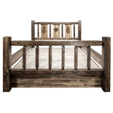 Montana Woodworks Homestead Collection Twin Storage Bed With Laser Engraved Pine Design, Stain & Clear Lacquer Finish