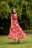 Anni Designer Women'S Cotton Blend Anarkali Printed Long Kurta (Maulik Red_M_Red_Medium),Red,M,,,