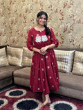 Gosriki Women'S Rayon Blend Anarkali Printed Kurta With Pant (Anveshi Maroon-Vks01-Gs_M_Maroon_Medium),Maroon,,B0DCK9ZRJF