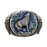 Laxpicol Fashion Vintage Retro Wolf Belt Buckle For Men Western Cowboy Blue Enamel Grey Tone, Blue, Medium