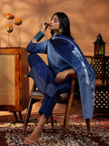 Libas Womens Embellished Muslin Straight Kurta With Trousers And Dupatta Blue 2Xl