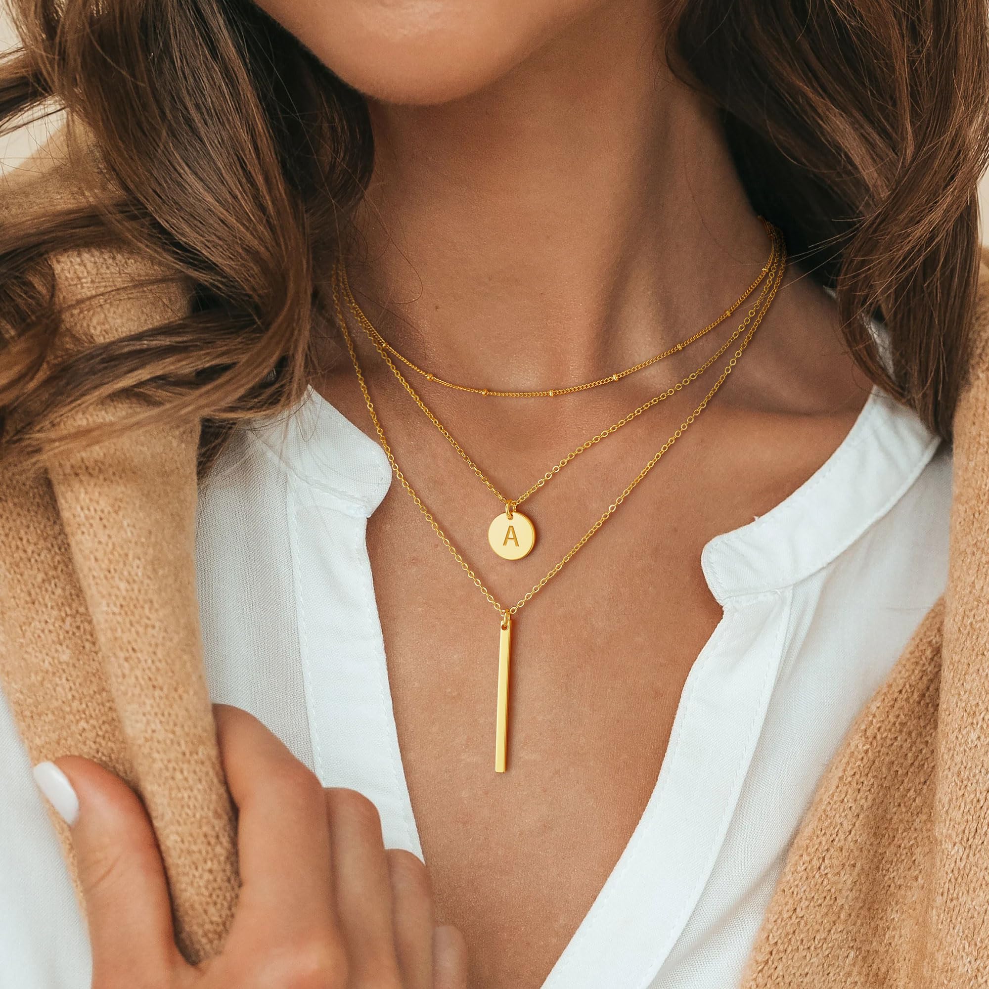 Vjoypro Layered Gold Initial Necklaces for Women, 14K Gold Plated Pendant Initial G Letter Layering Bar Pendnat Necklace Gold Y-