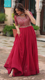 Wedani Faux Georgette Sequins-Work Anarkali Kurta Set For Women (In Alpha L Regular Red),Red,L,,,