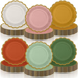 Tiangrid 96 Pcs Boho Paper Plates 9 Inch Gradient Scalloped Paper Disposable Dinner Dessert Plates for Birthday Wedding Bridal P