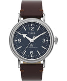 Timex Mens Waterbury Traditional 40mm Watch - Brown Strap Blue Dial Silver-Tone Case