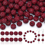 200pcs 10mm Rhinestone Beads for Jewelry Making, Dark Red Shiny Round Disco Ball Beads Bulk, Sparkle Crystal Clay Christmas for 