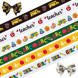 6 PCS Welcome Back to School Ribbons, 3/8 Width School Themed Grosgrain Ribbon ABC Apples Bus Craft Ribbons for Gift Wrapping DI