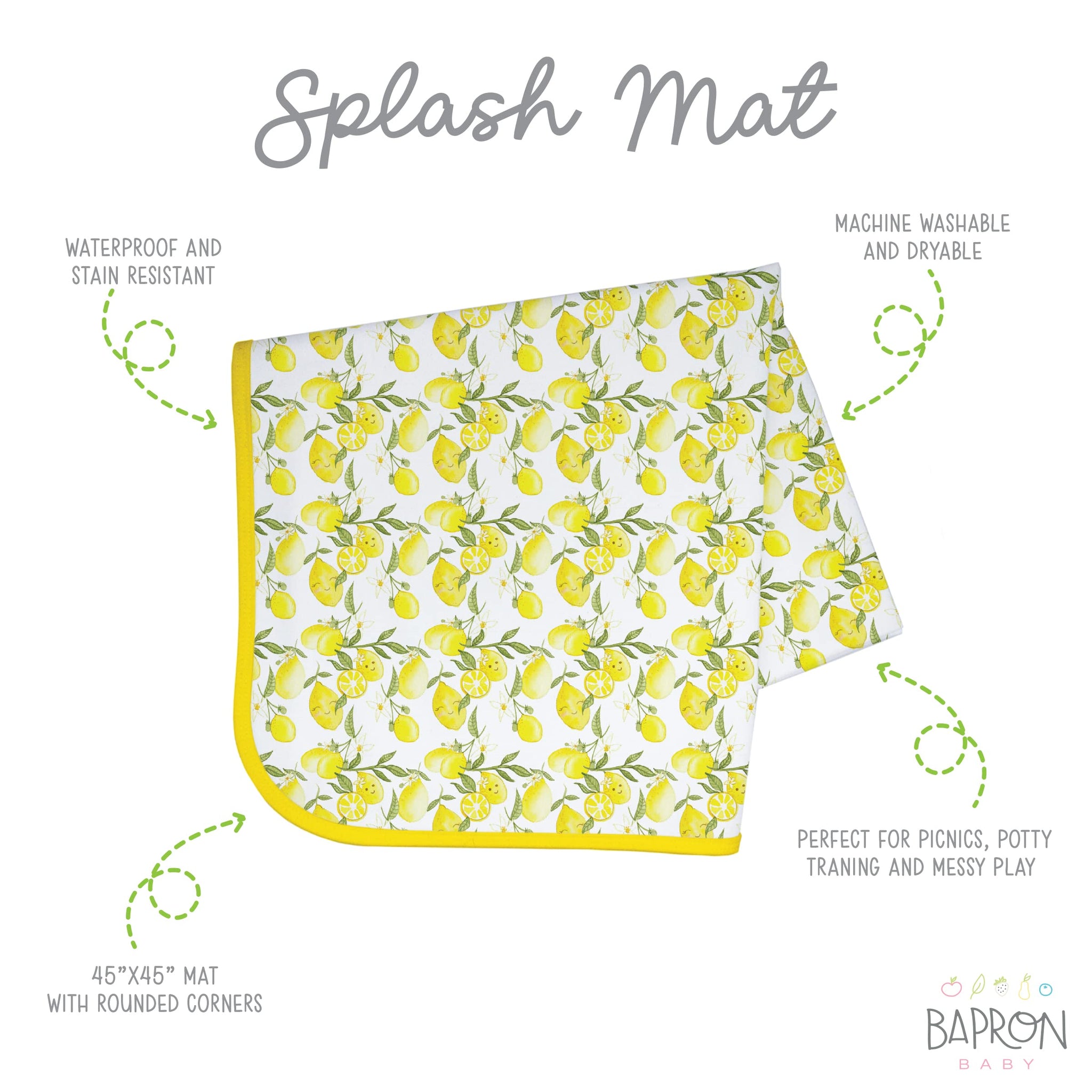 BapronBaby Fresh Lemon Splash Mat - Waterproof Catch-All for Under High Chairs, Floors, Tables, Playtime or Arts & Crafts - Mach