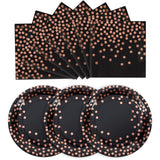Disposable Paper Plates 100 Pack- Black and Rose Gold Paper Plates 50 x 7 & 50 x 6.5 Napkins, Black Plate and Napkins Party Supp