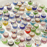 ANCADN 60pcs Large Hole European Beads Rhinestone Fairy Wand Garden Bead Round Iridescent Acrylic Beads for Jewelry Making Brace