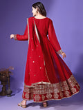 Wedani Faux Georgette Embroidered Anarkali Dress For Women (In Alpha M Regular Maroon),MAROON,M,Faux Georgette,anarkali,