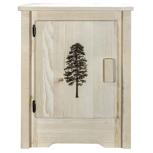 Montana Woodworks Homestead Collection Accent Cabinet With Laser Engraved Pine Design, Left Hinged, Clear Lacquer Finish