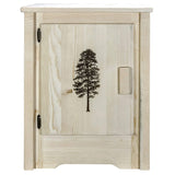 Montana Woodworks Homestead Collection Accent Cabinet With Laser Engraved Pine Design, Left Hinged, Clear Lacquer Finish