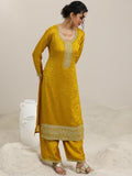 Libas Womens Embellished Silk Blend Straight Kurta With Palazzos And Dupatta Mustard Xs
