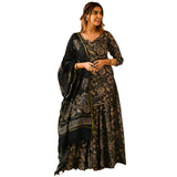 Anni Designer Women'S Rayon Blend Floral Straight Kurta With Sharara & Dupatta (Niranjana Black,Black,M