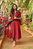 Gosriki Women'S Rayon Viscose Solid Anarkali Kurta With Dupatta (Dindi Red-Gs_Xxl_Red_Xx-Large),Red,2,B0DV4G5NMG