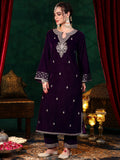Libas Women'S Velvet Embroidered Kurta Set (48816O_Burgundy_Xs)