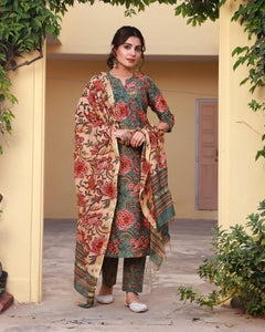 Gosriki Women'S Rayon Blend Printed Straight Kurta With Pant & Dupatta (Fta Green-Nrt-Gs_3Xl_Green_Xxx-Large),Green,3,B0CYQC4VQY