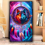 KUFWKEY Dreamcatcher Wolf 5D DIY Diamond Painting Kit for Adults,Full Round Drill Diamond Mosiac Embroidery Art,Animal Diamond A
