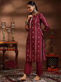 Libas Women'S Cotton Blend Kurta Set (39067B_Maroon