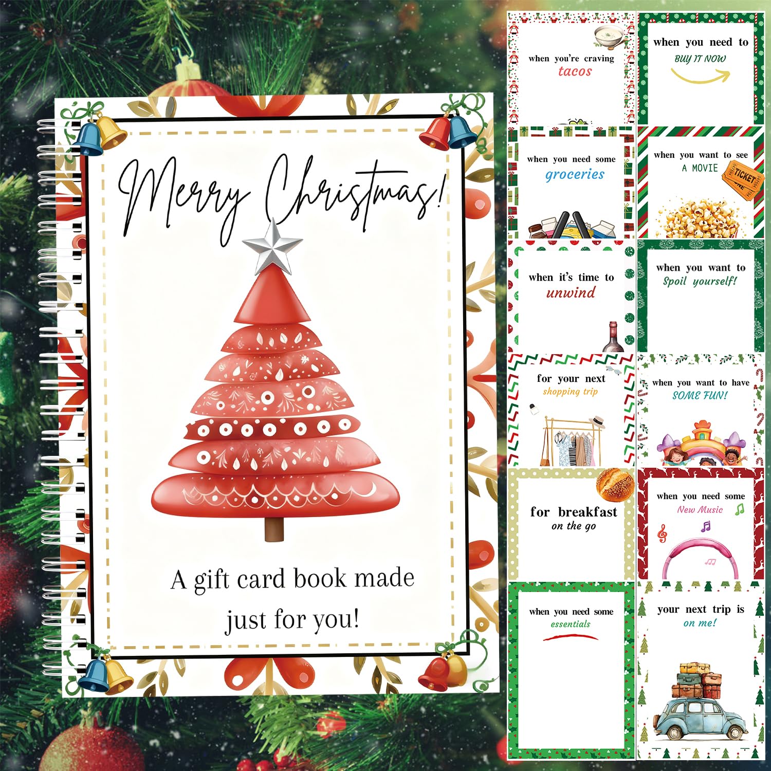 Semyifu Christmas Gift Card Book - Surprises on Every Page, DIY Spiral-Bound Merry Christmas College Survival Kit, Greeting Card