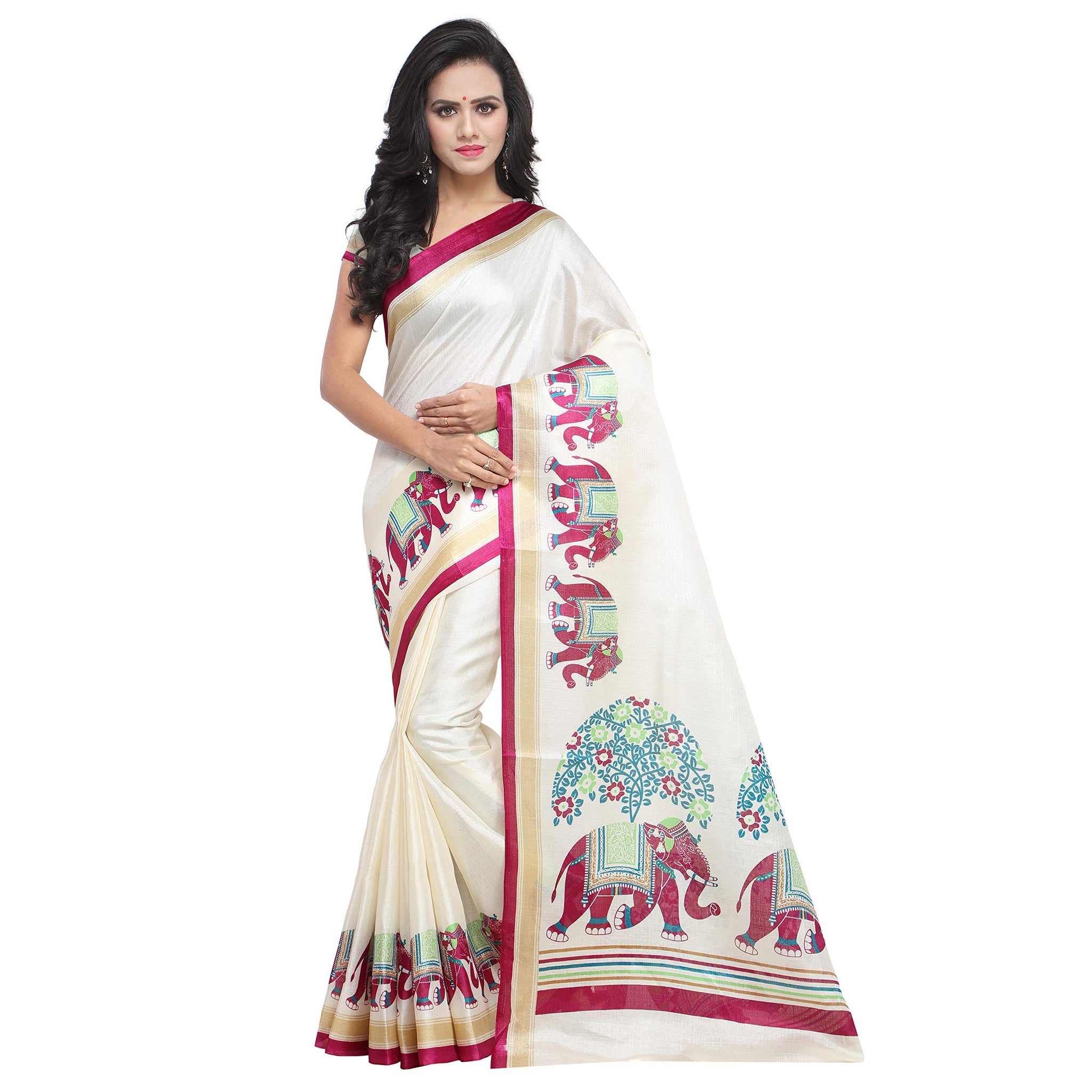 Anni Designer Sarees For Women Magenta Color Khadi Silk Printed Saree With Blouse Piece(Skylora-Magenta_Free Size),Magenta,Free
