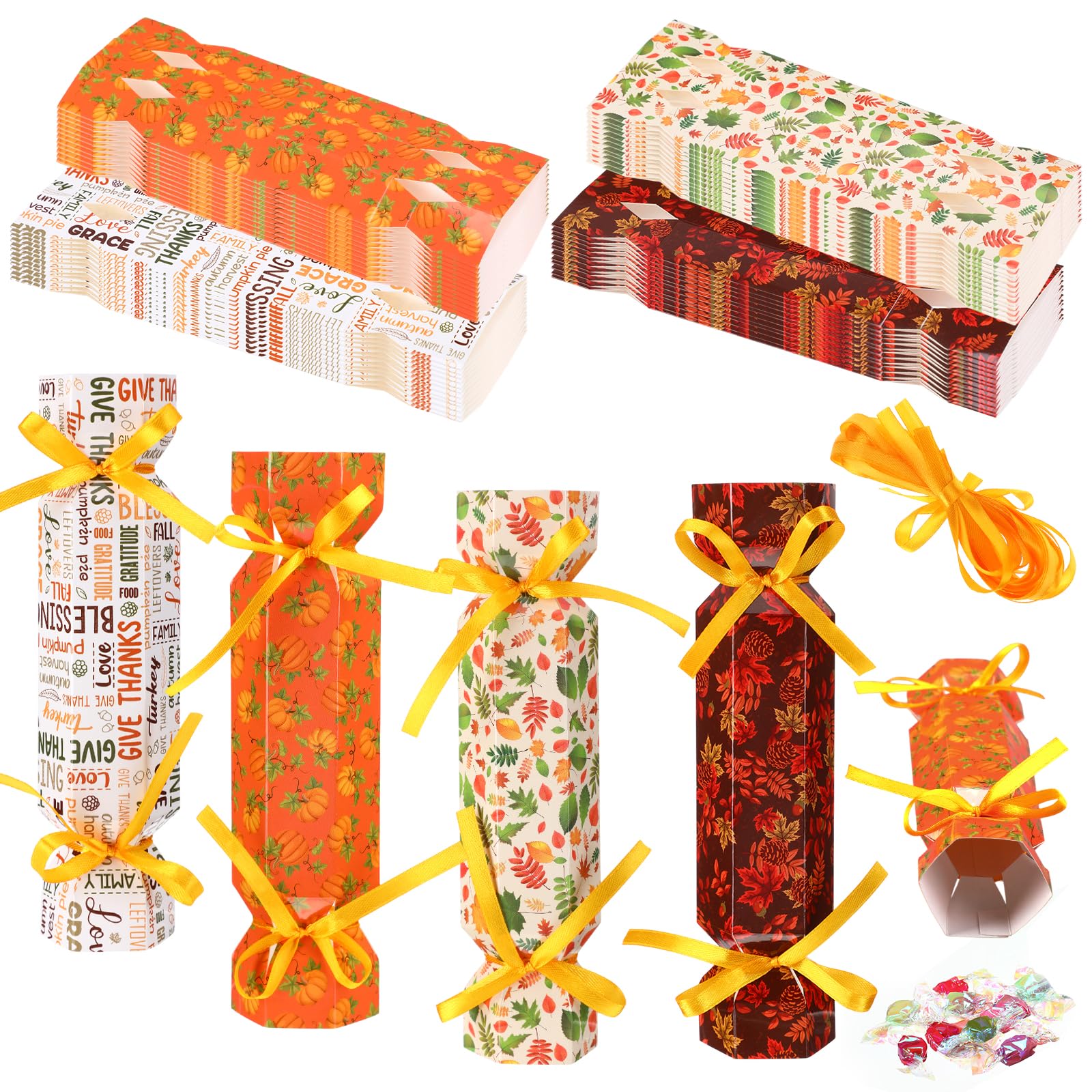 Moinchore 60 Pack Thanksgiving Crackers Kit Party Favors DIY Empty Turkey Cracker Fall Pumpkin Maple Leaf Turkey Fill Your Own T