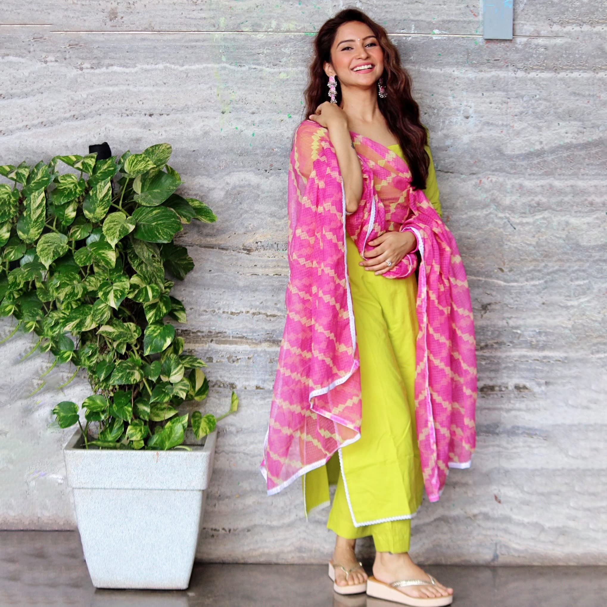 Anni Designer Women'S Cotton Straight Kurta With Pant & Dupatta (Kptd-Cot-10003-Green_L_Green_Large),Green,L,Cotton Blend,Straight,Kurta, Pants, Scarf