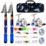 Telescopic Fishing Rod Reel Combo 2PCS 6.89FT Collapsible Fishing Pole Spinning Reel Lures Accessories with Fishing Bag Portable