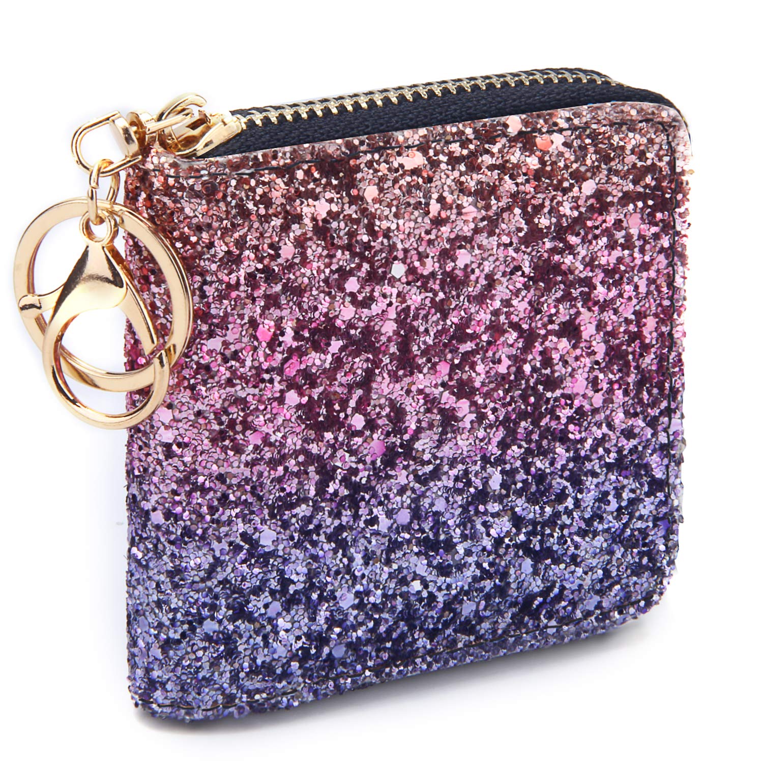 GEEAD Small Glitter Wallet for Women Mini Coin Purse Pouches with Key Ring for Christmas