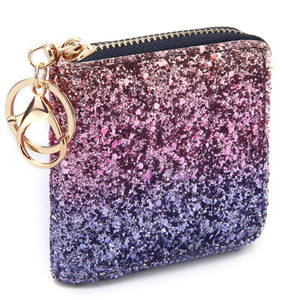 GEEAD Small Glitter Wallet for Women Mini Coin Purse Pouches with Key Ring for Christmas