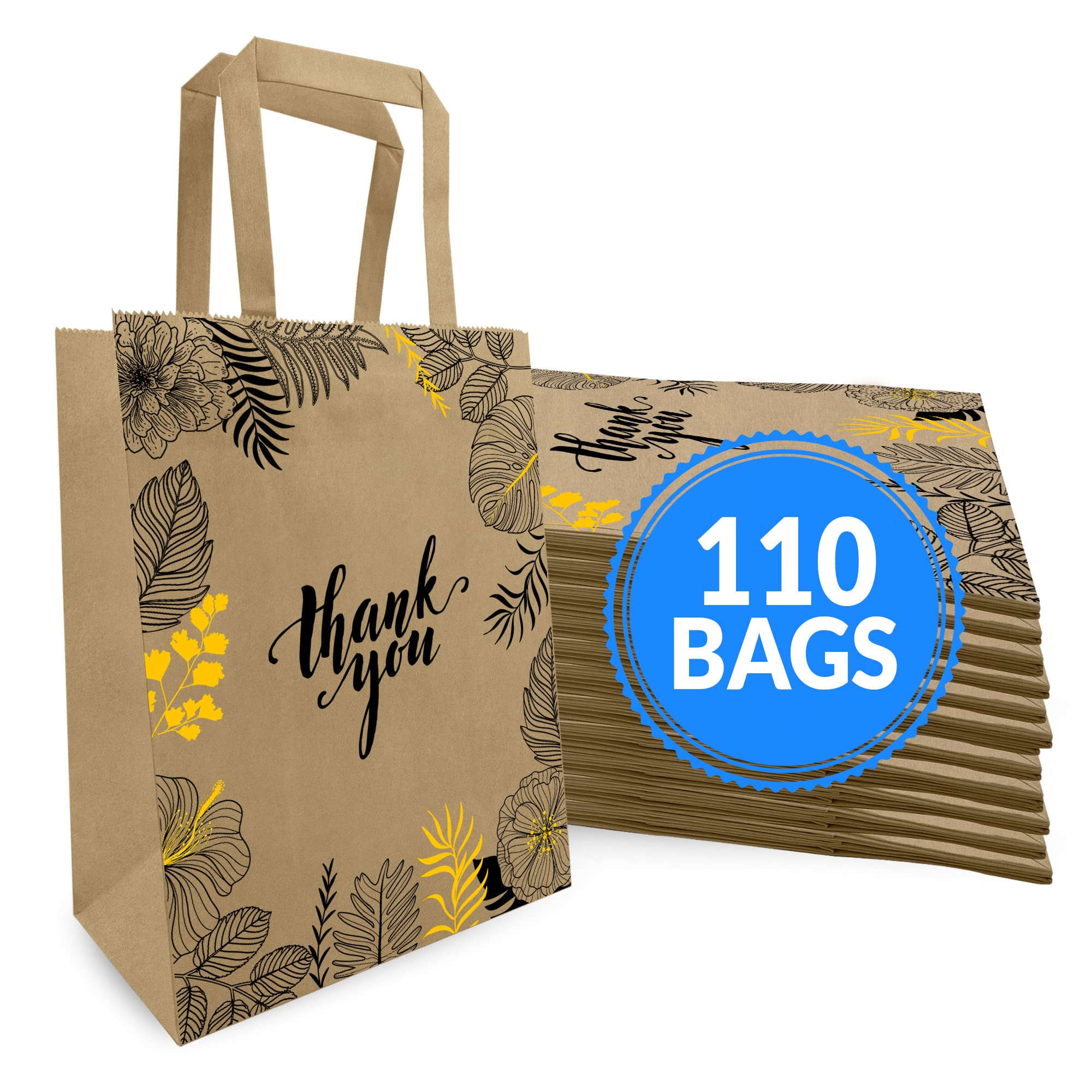 Reli. Paper Bags | 110 Pcs Bulk | 8x4.5x10.25 | Paper Thank You Bags | Brown Kraft Handles | Printed Small Thank You Giftb