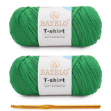 BATELO 2 Pack T-Shirt Yarn for Beginner Crochet Bags/Basket/Coaster, 400g/144yds High Elastic Thick Polyester Fabric (Emerald Gr