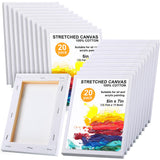 Thenshop 20 Pcs Stretched Canvas for Painting 5 x 7 Inches Triple Primed Acid Free 100% Cotton White Blank Canvas for Painting S